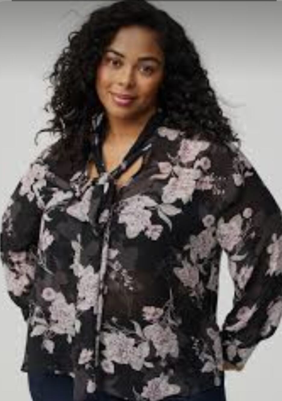 Torrid Drop Shoulder Tie Front Black Sketched Floral Size 1X